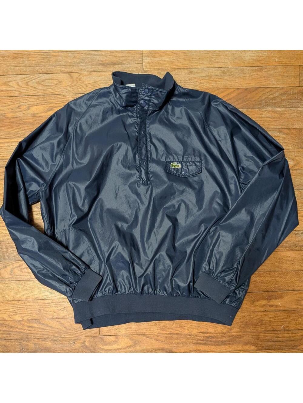 1980s Lacoste Izod Navy Nylon Pullover Windbreaker Vintage Croc Logo Size L